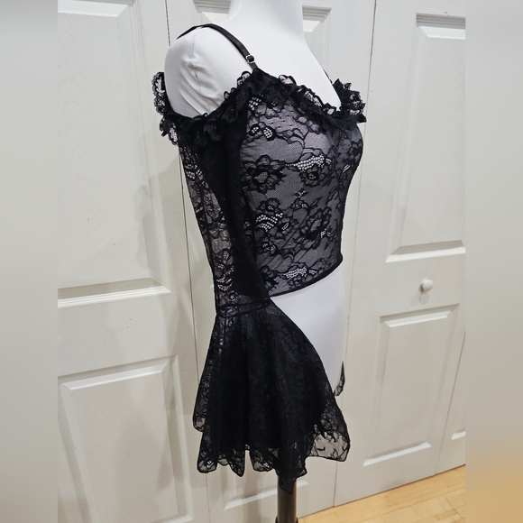Dolls Kill Widow Gothic With Grace Black Mesh Lace Cropped Sheer Top S - Picture 10 of 12